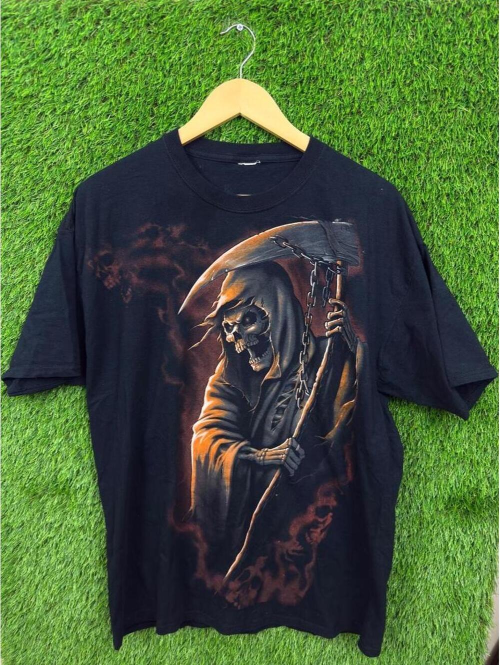 Grim Reaper Death Scythe Skull Graphic Black T-Shirt